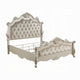 Bowe King Size Bed, Button Tufted Gray Upholstery, Scrolled Headboard