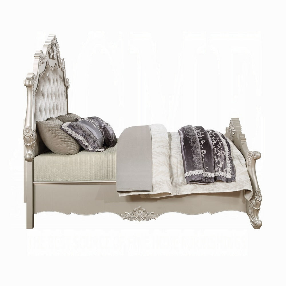 Bowe Queen Size Bed Button Tufted Gray Upholstery Scrolled Headboard