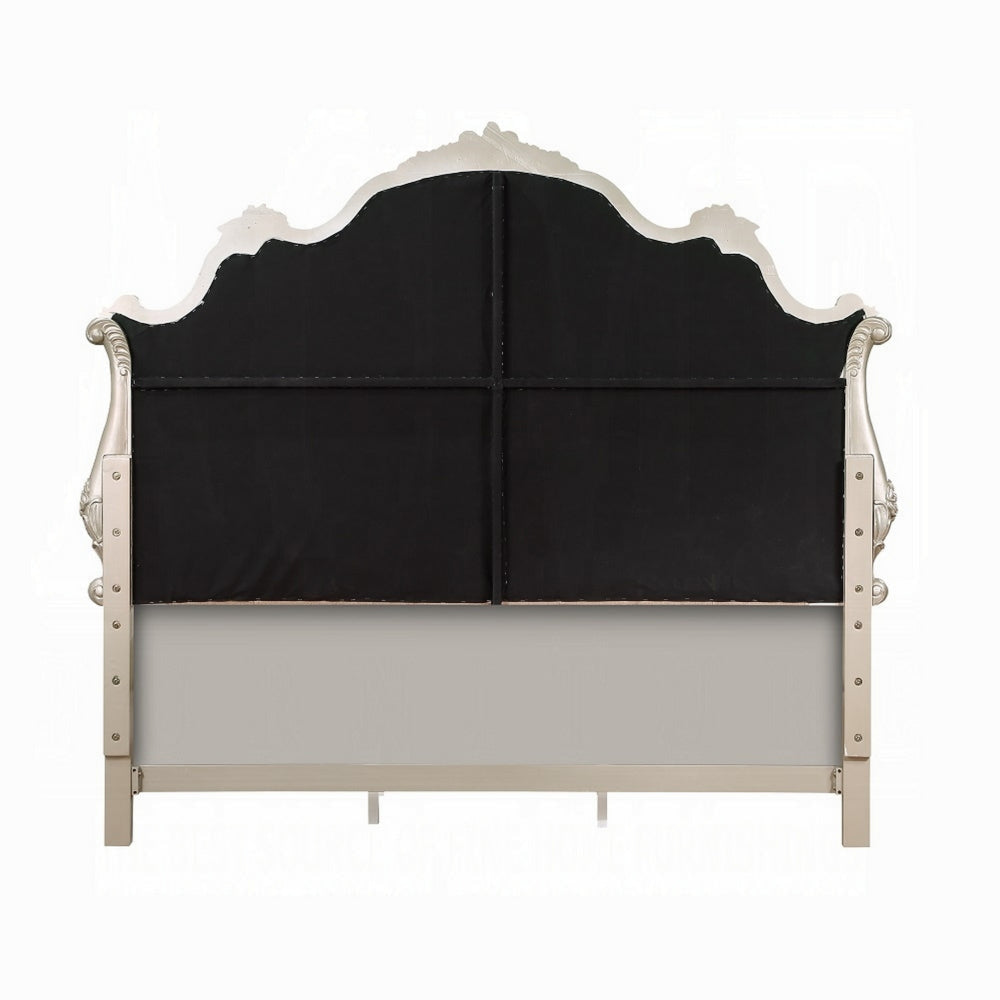 Bowe Queen Size Bed Button Tufted Gray Upholstery Scrolled Headboard