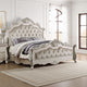 Bowe Queen Size Bed, Button Tufted Gray Upholstery, Scrolled Headboard