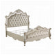 Bowe Queen Size Bed, Button Tufted Gray Upholstery, Scrolled Headboard