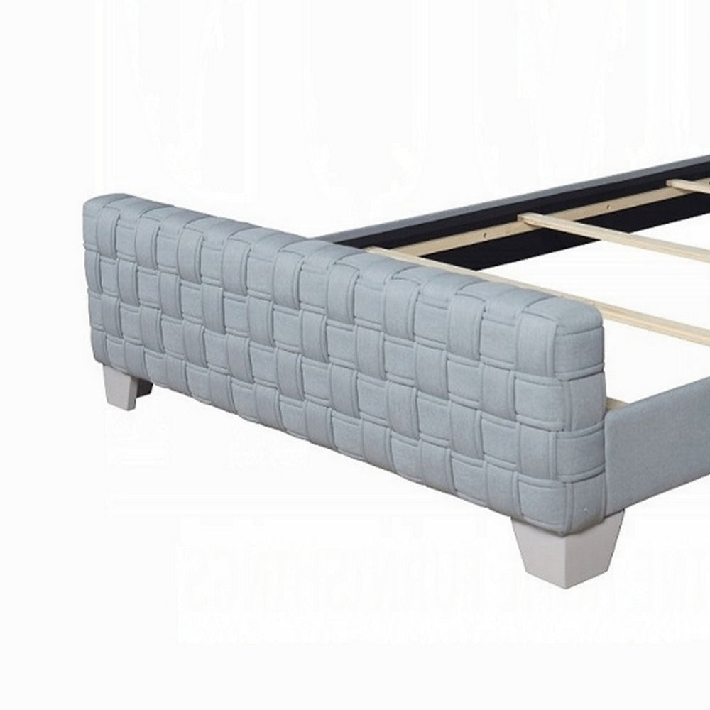 Reah King Size Bed Light Teal Blue Chenille Gray Panel Headboard