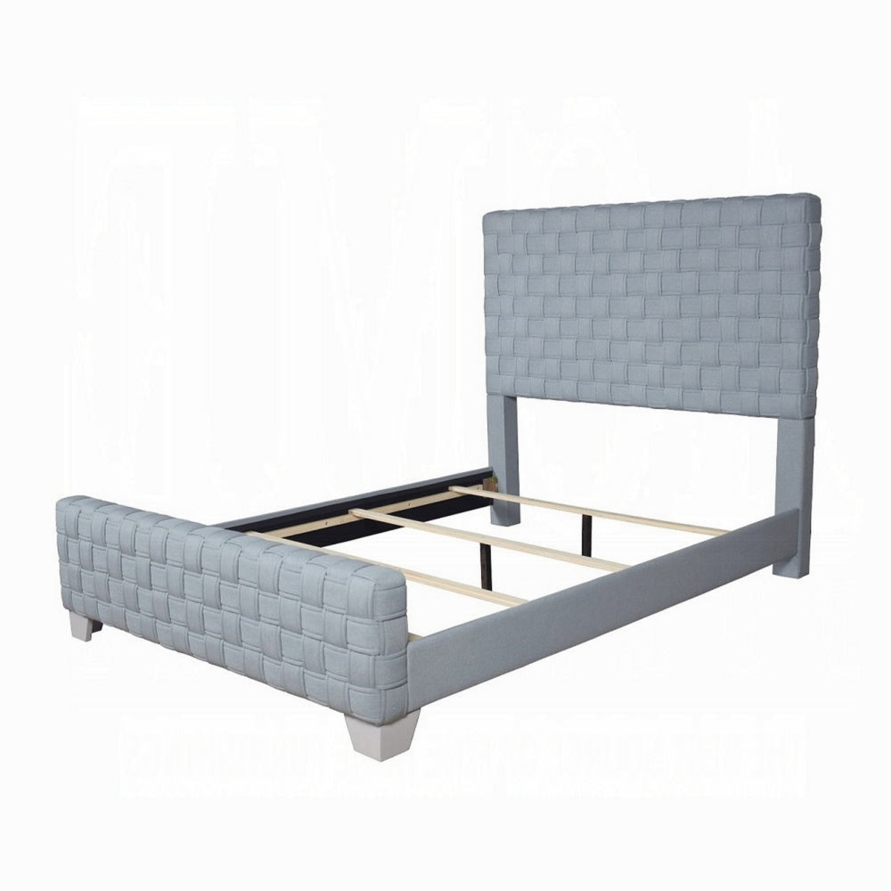 Reah Queen Size Bed Light Teal Blue Chenille Gray Panel Headboard