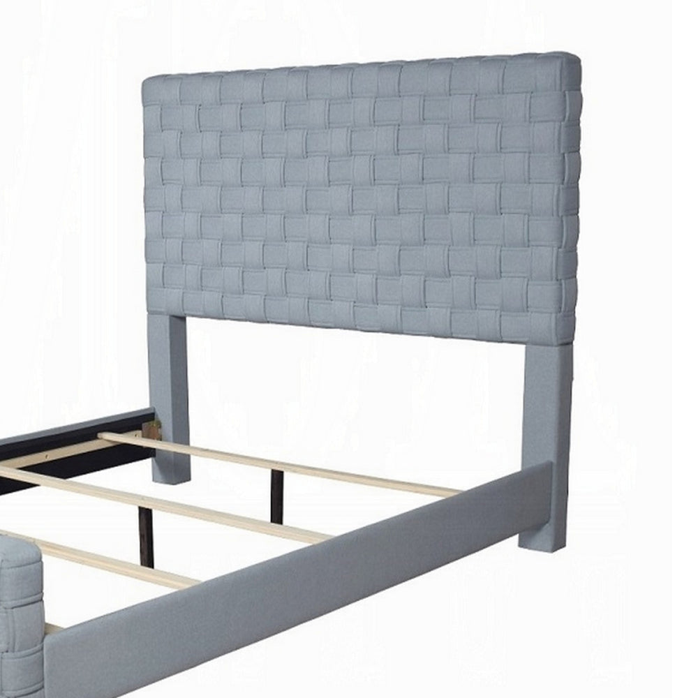 Reah Queen Size Bed Light Teal Blue Chenille Gray Panel Headboard
