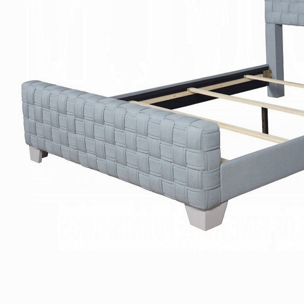 Reah Queen Size Bed Light Teal Blue Chenille Gray Panel Headboard