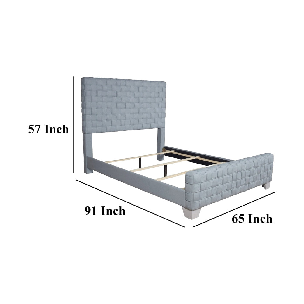 Reah Queen Size Bed Light Teal Blue Chenille Gray Panel Headboard