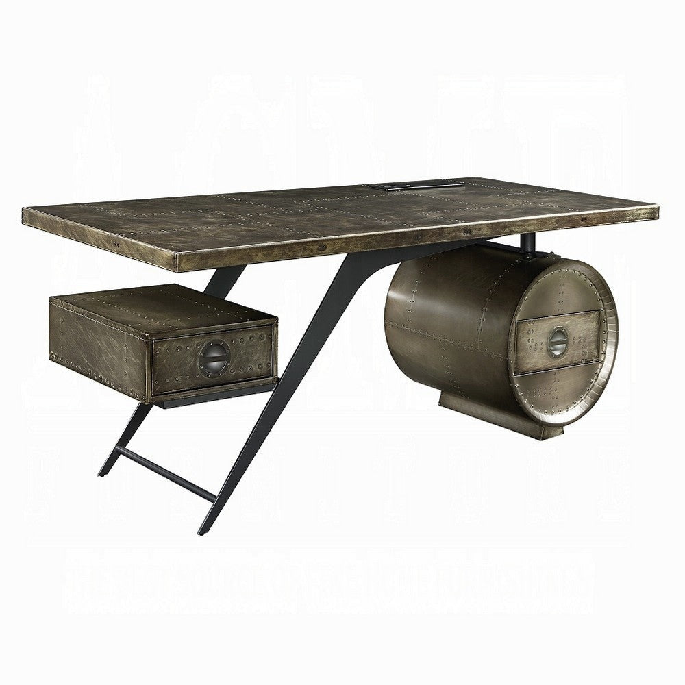 Bran Executive Office Desk with Power Dock, Drawer, Bronze Aluminum