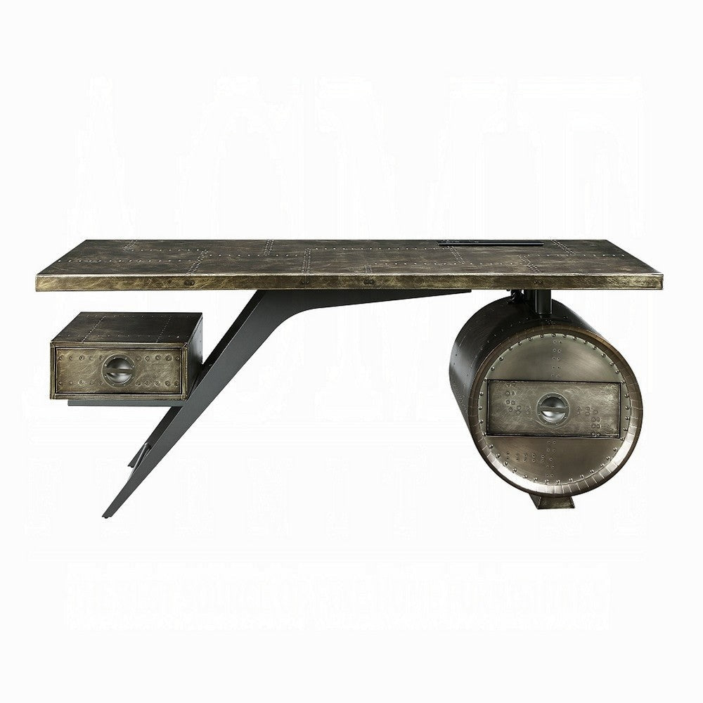 Bran Executive Office Desk with Power Dock Drawer Bronze Aluminum BM327224