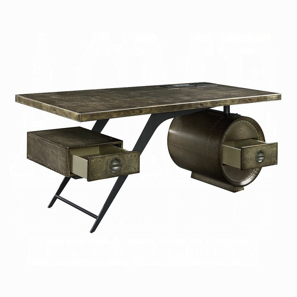 Bran Executive Office Desk with Power Dock Drawer Bronze Aluminum BM327224