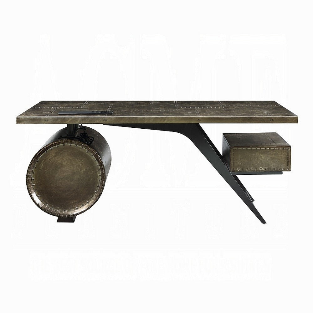 Bran Executive Office Desk with Power Dock Drawer Bronze Aluminum BM327224