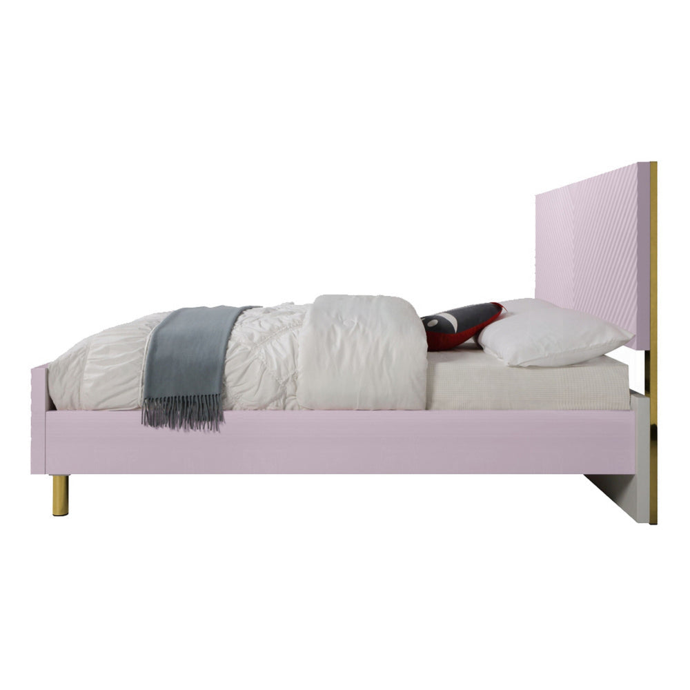 Tyra Full Size Bed Sleek Panel Headboard Gloss Pink Chevron Pattern BM327225