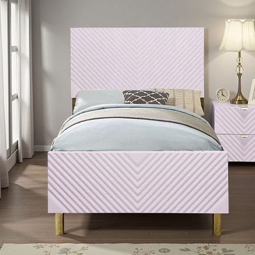 Tyra Full Size Bed, Sleek Panel Headboard, Gloss Pink Chevron Pattern