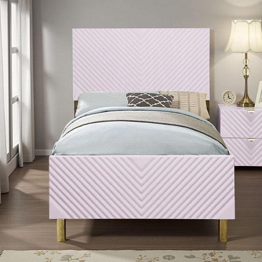 Tyra Full Size Bed, Sleek Panel Headboard, Gloss Pink Chevron Pattern