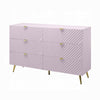 Tyra Wide Dresser, 6 Drawers, Gold Legs, Gloss Pink Chevron Pattern