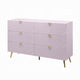 Tyra Wide Dresser, 6 Drawers, Gold Legs, Gloss Pink Chevron Pattern
