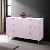 Tyra Wide Dresser, 6 Drawers, Gold Legs, Gloss Pink Chevron Pattern