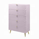 Tyra Tall Dresser Chest, 5 Drawers, Gold, Gloss Pink Chevron Pattern