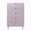 Tyra Tall Dresser Chest 5 Drawers Gold Gloss Pink Chevron Pattern BM327227