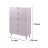 Tyra Tall Dresser Chest 5 Drawers Gold Gloss Pink Chevron Pattern BM327227