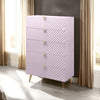 Tyra Tall Dresser Chest, 5 Drawers, Gold, Gloss Pink Chevron Pattern
