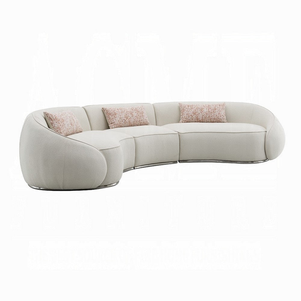 Sarah Sectional Sofa 3 Pillows Beige Boucle Fabric Curved Shape BM327228
