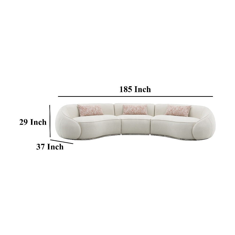 Sarah Sectional Sofa 3 Pillows Beige Boucle Fabric Curved Shape BM327228