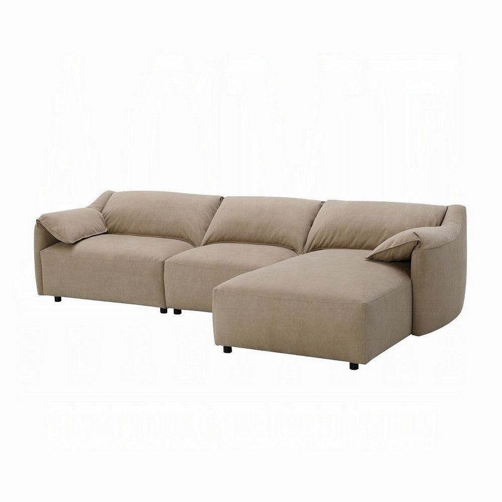 Vety L Shaped Sectional Sofa Pillow Arm Light Brown Nubuck Leather BM327229