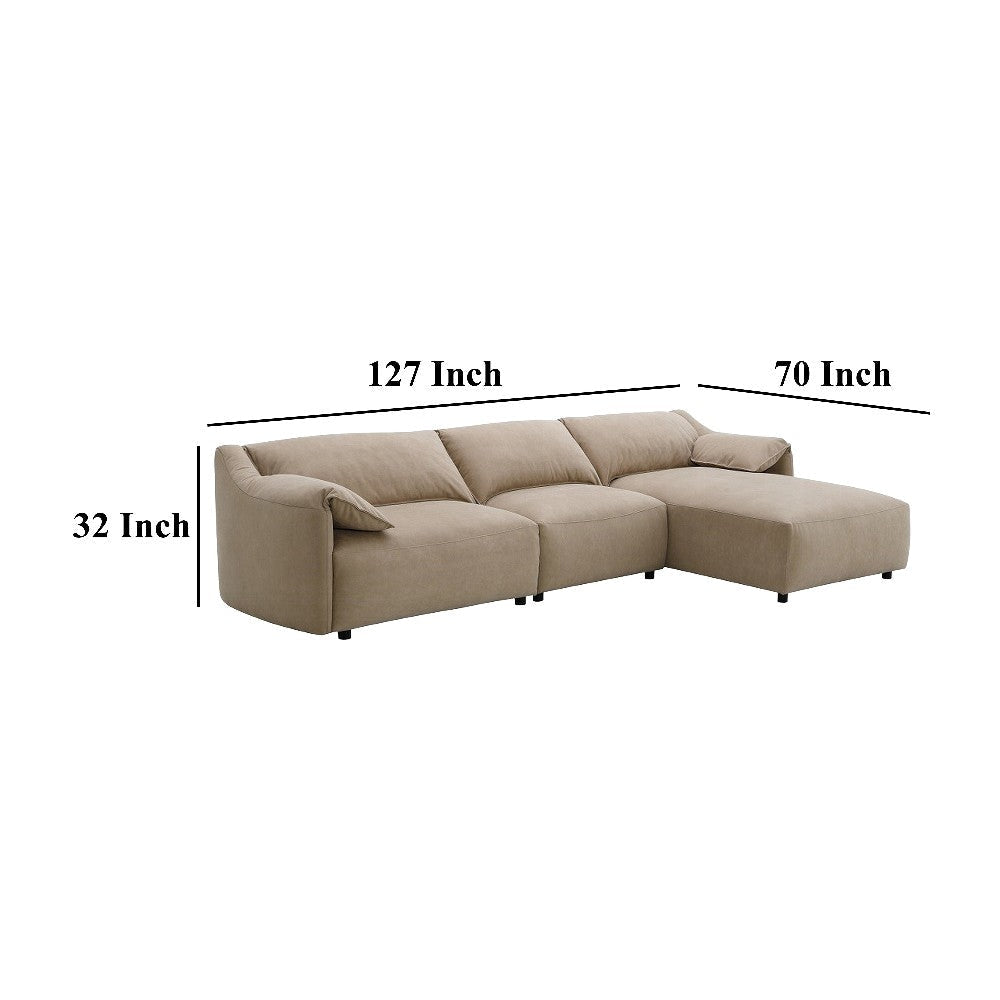 Vety L Shaped Sectional Sofa Pillow Arm Light Brown Nubuck Leather BM327229