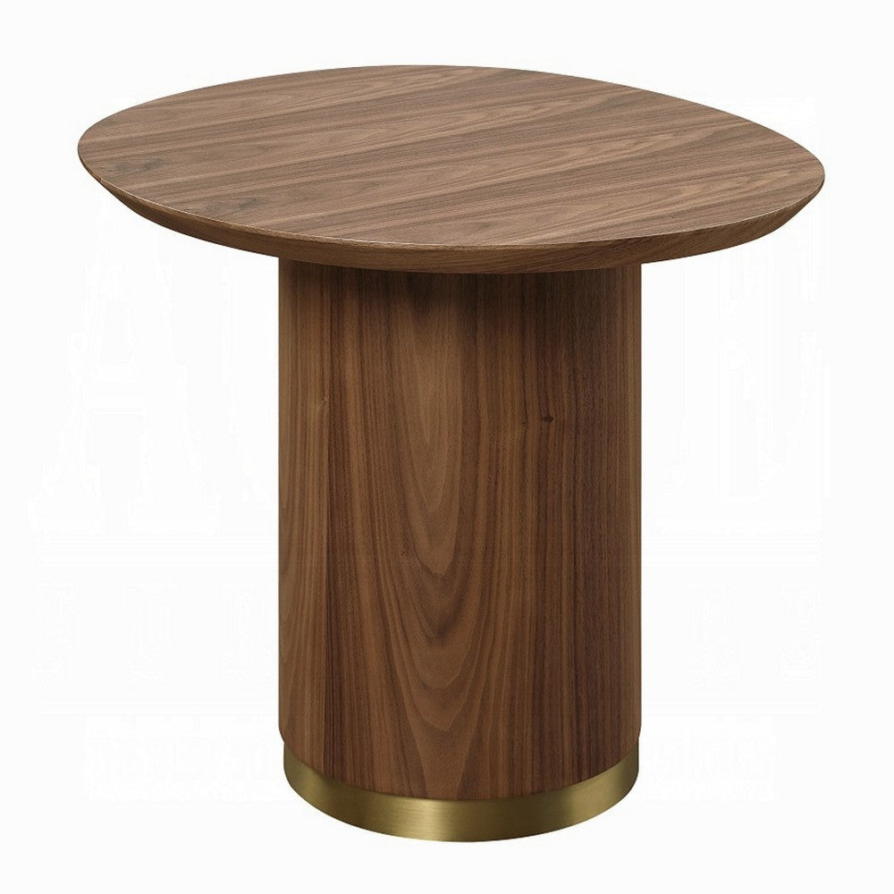 Iliana Side End Table, 21 Inch Oval Top, Round Pedestal, Walnut Brown