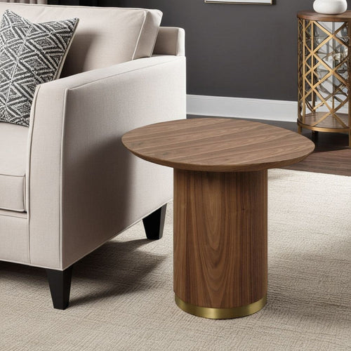 Iliana Side End Table, 21 Inch Oval Top, Round Pedestal, Walnut Brown