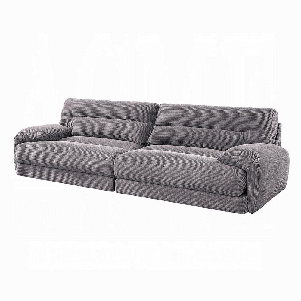 Enzo Sofa, Rolled Cushioned Armrests, Modern Gray Corduroy Upholstery