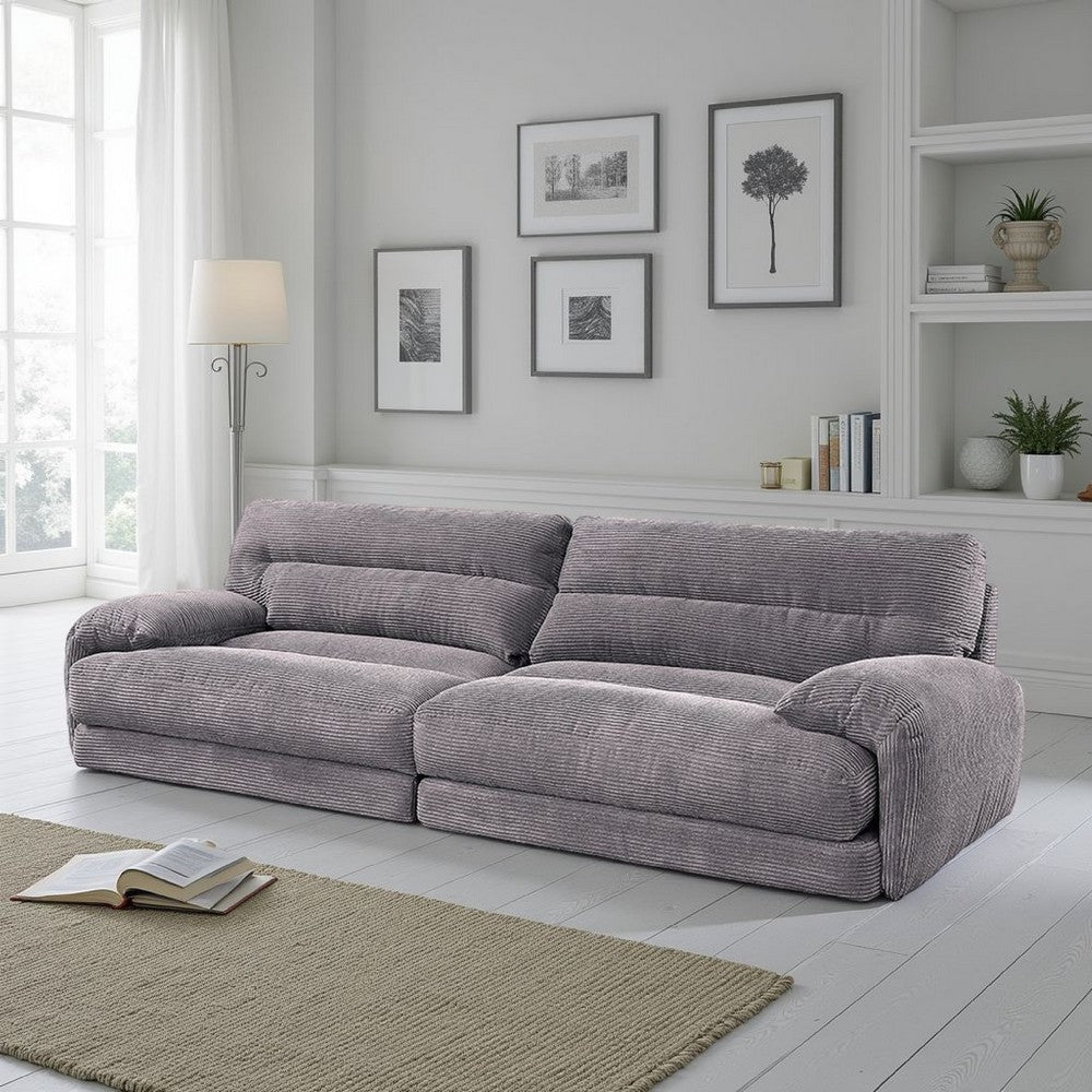 Enzo Sofa, Rolled Cushioned Armrests, Modern Gray Corduroy Upholstery