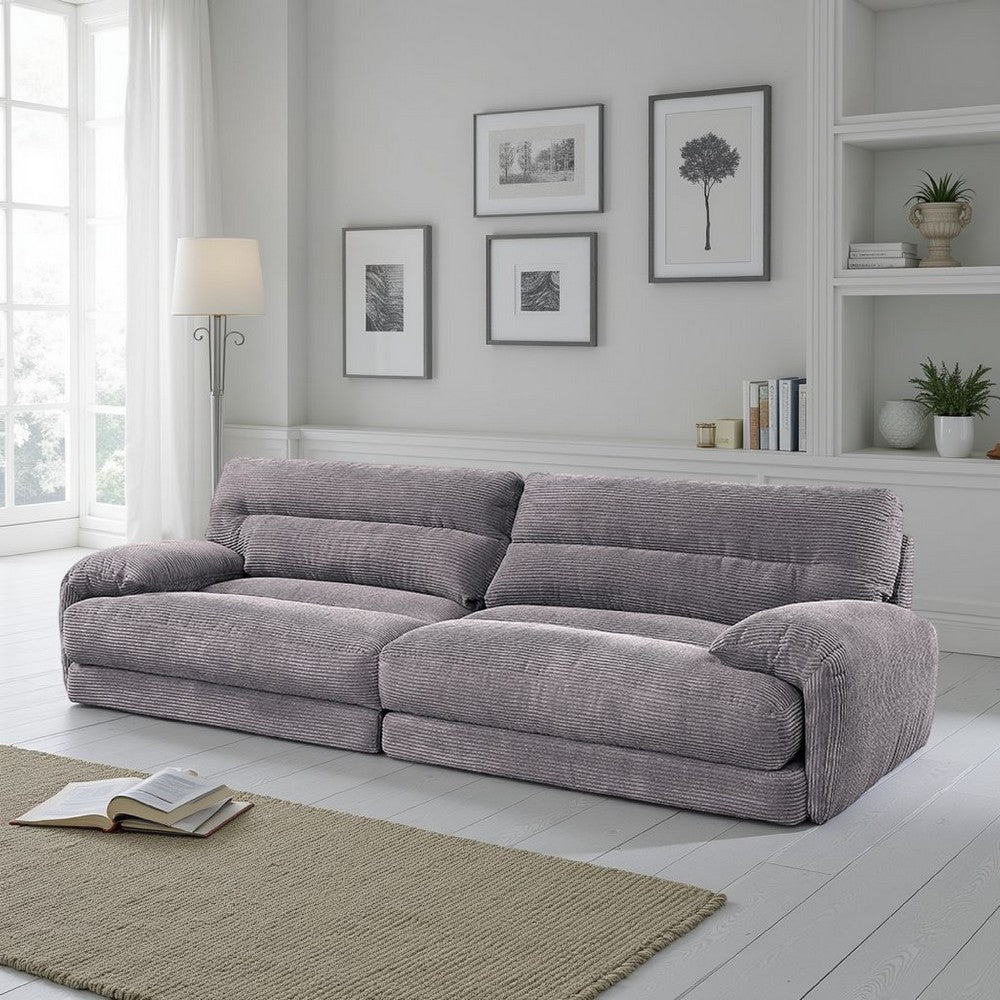 Enzo Sofa, Rolled Cushioned Armrests, Modern Gray Corduroy Upholstery