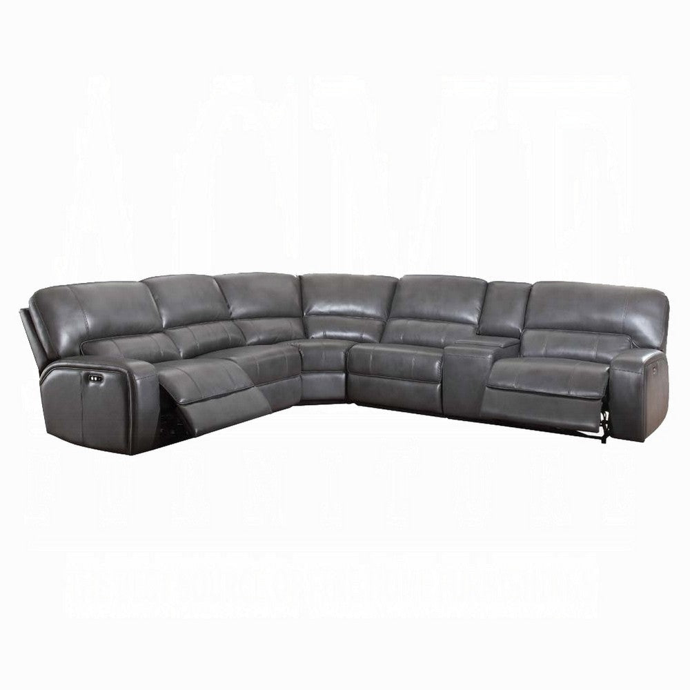 Saley Power Motion Sectional Sofa, USB, Gray Faux Leather, Console