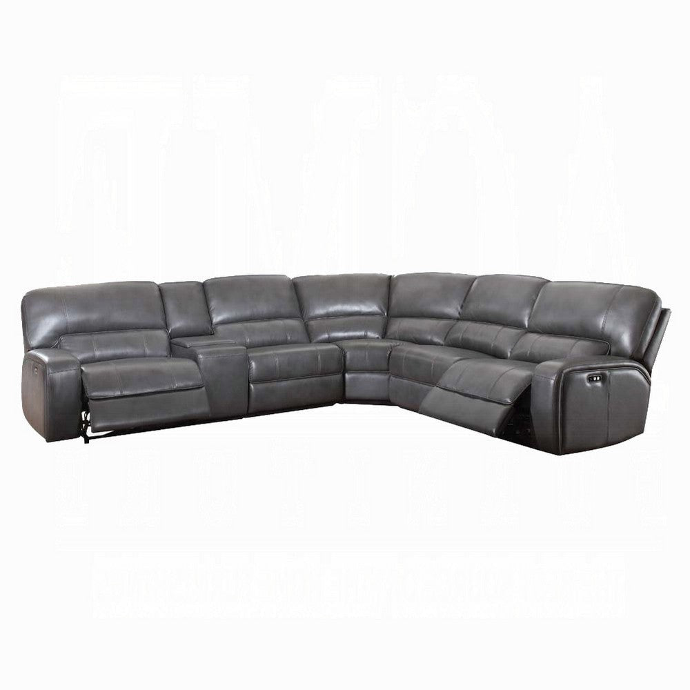 Saley Power Motion Sectional Sofa USB Gray Faux Leather Console BM327233