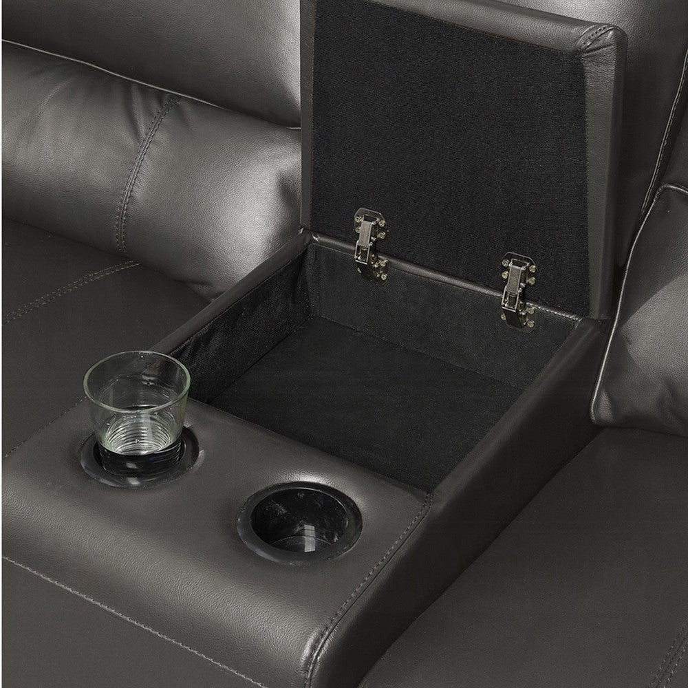 Saley Power Motion Sectional Sofa USB Gray Faux Leather Console BM327233