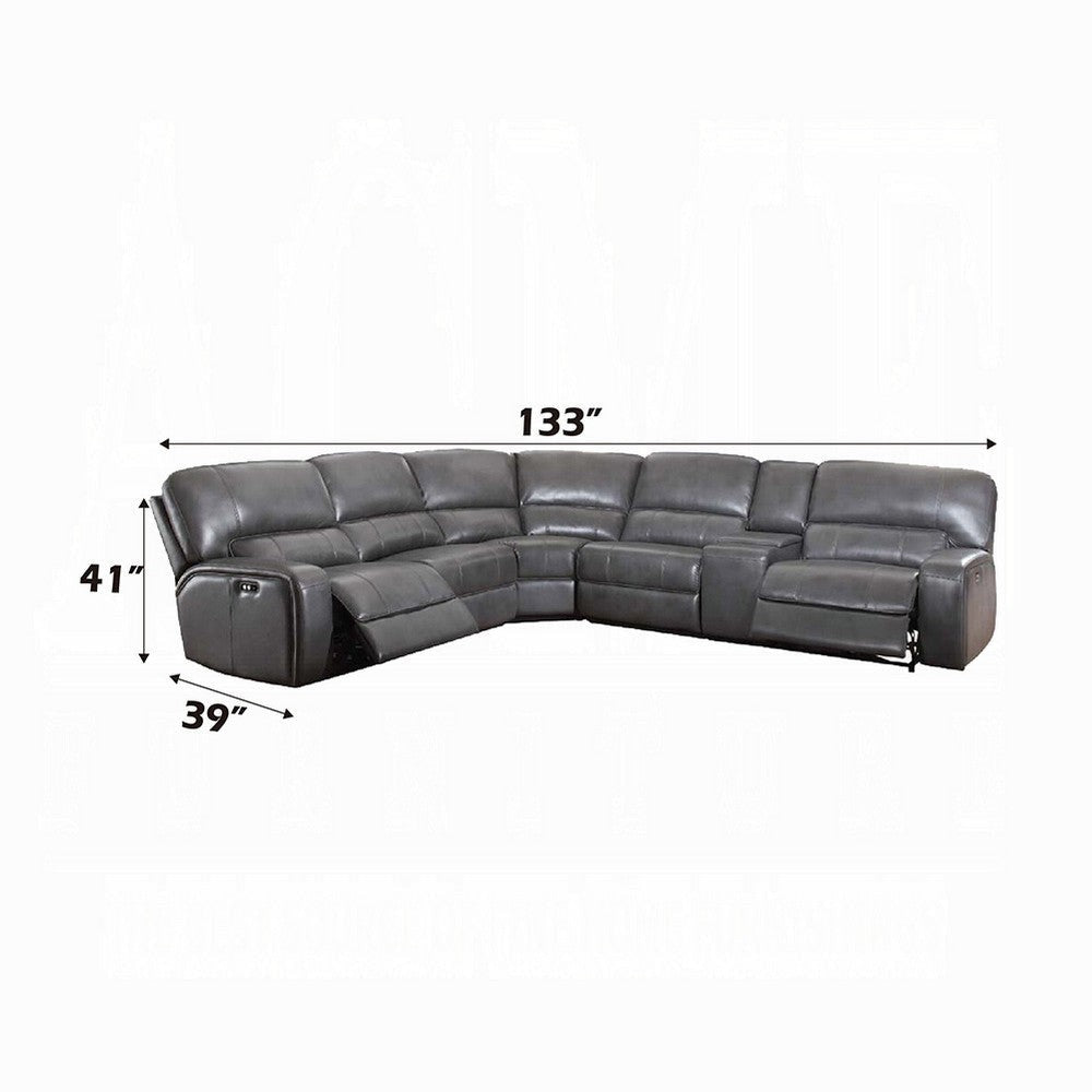 Saley Power Motion Sectional Sofa USB Gray Faux Leather Console BM327233