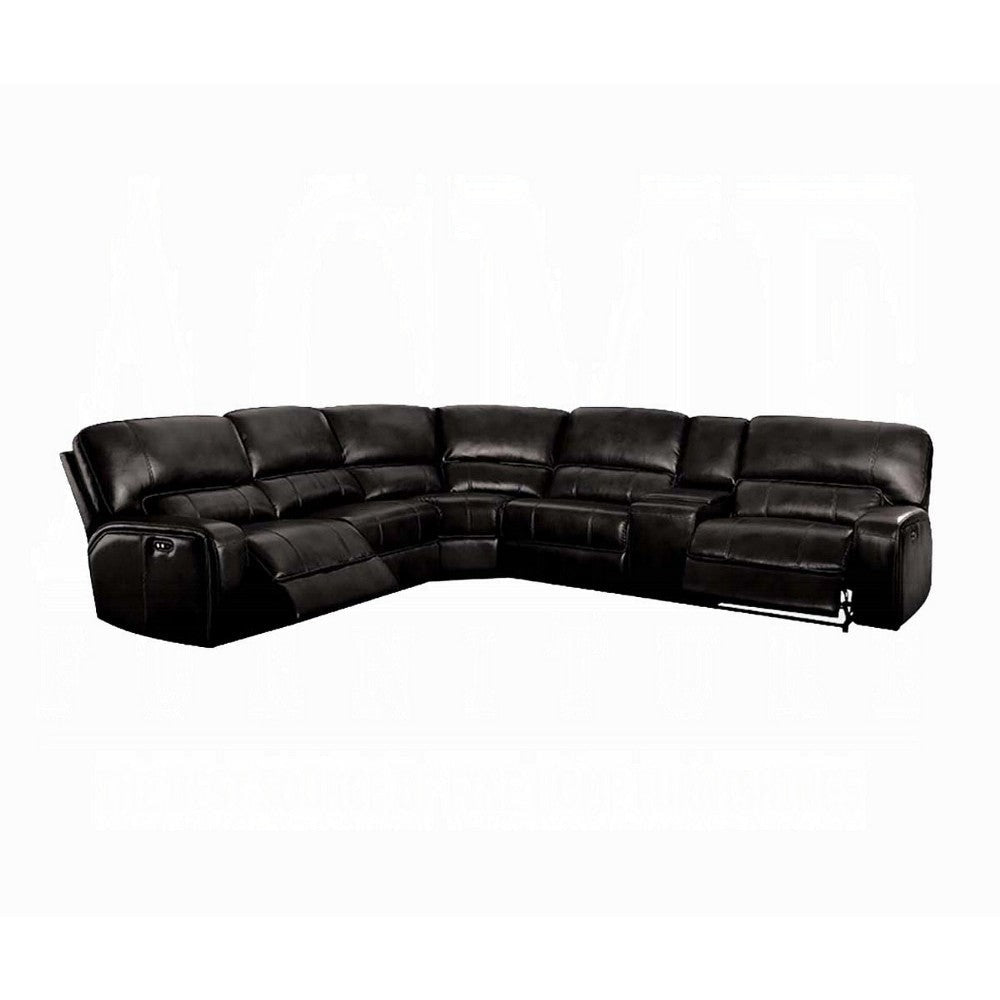 Saley Power Motion Sectional Sofa, USB, Black Faux Leather, Console
