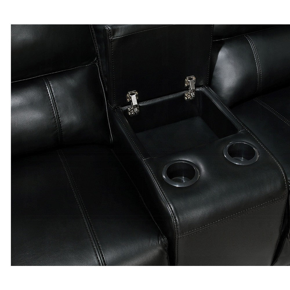 Saley Power Motion Sectional Sofa USB Black Faux Leather Console BM327234