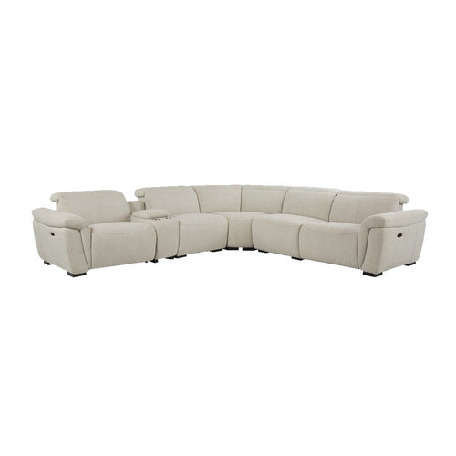 Ayna Power Motion Sectional Sofa, Beige Boucle Upholstery, Console
