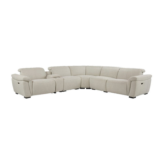 Ayna Power Motion Sectional Sofa, Beige Boucle Upholstery, Console