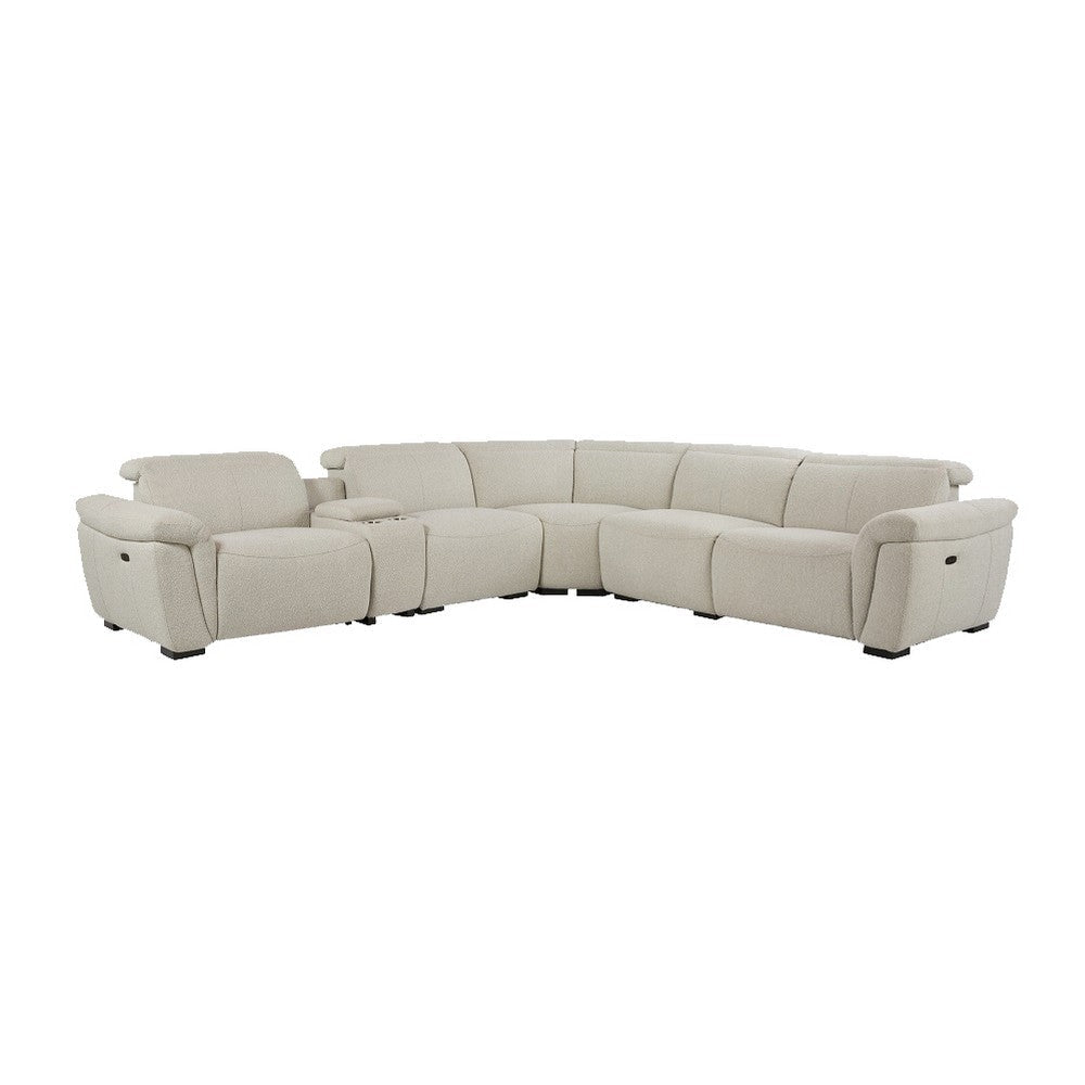 Ayna Power Motion Sectional Sofa, Beige Boucle Upholstery, Console