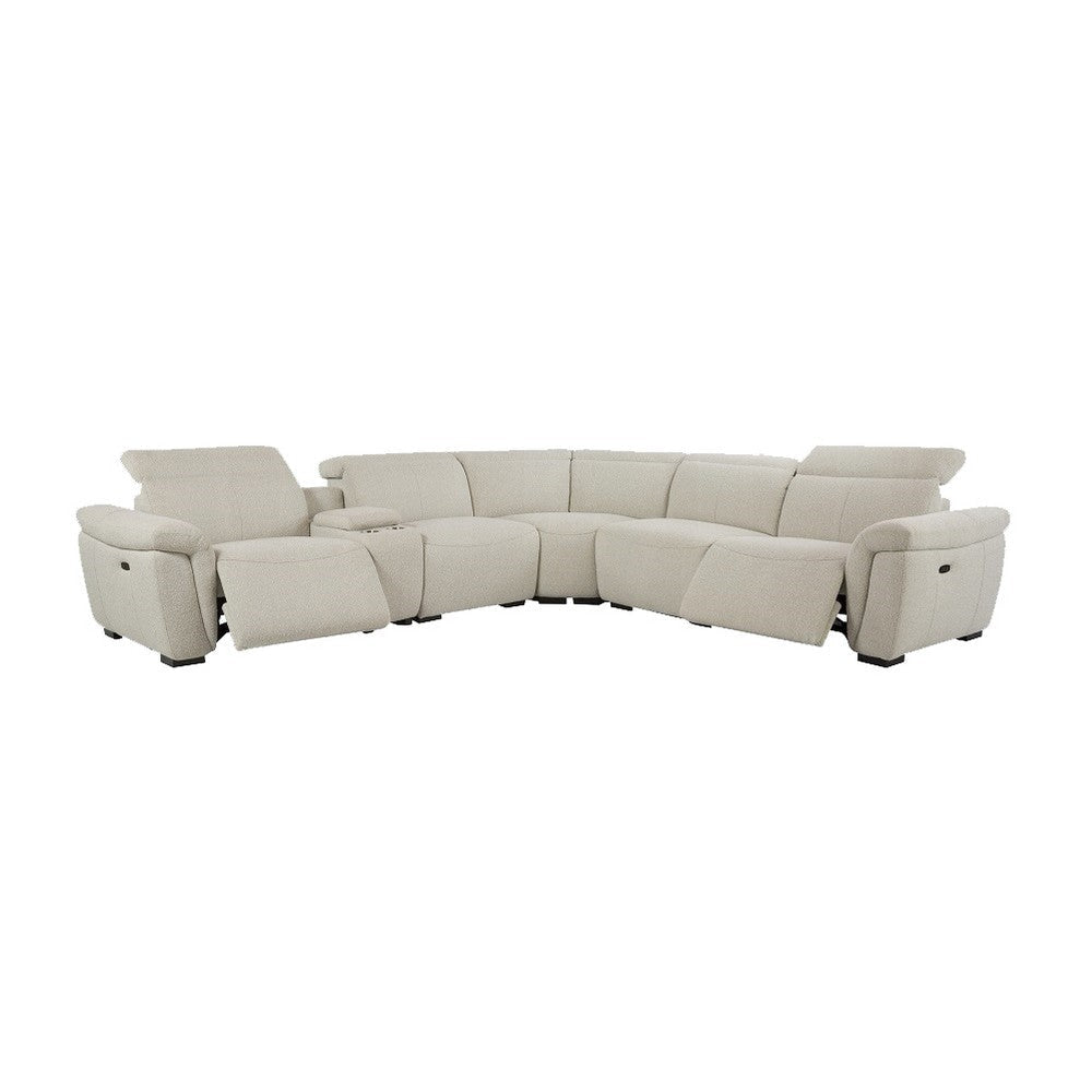 Ayna Power Motion Sectional Sofa Beige Boucle Upholstery Console BM327235