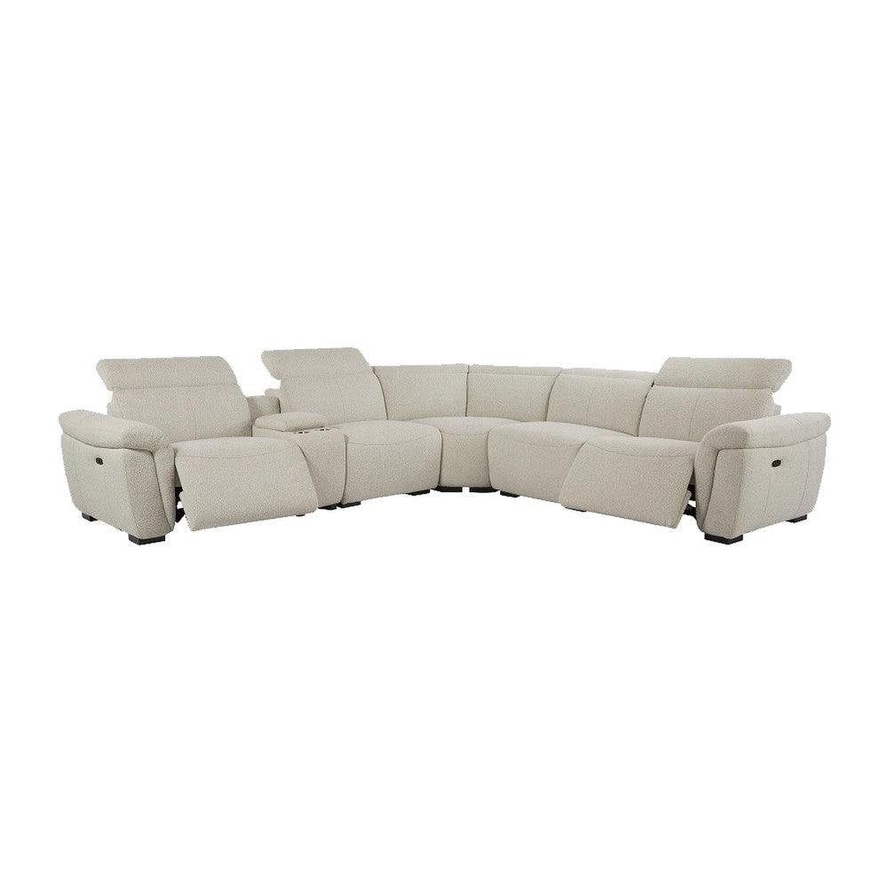 Ayna Power Motion Sectional Sofa Beige Boucle Upholstery Console BM327235