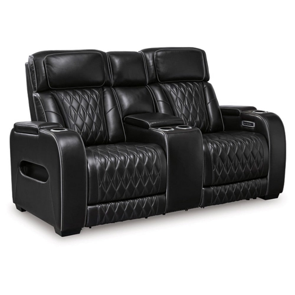 Ashley Boyin Power Recliner Loveseat | Black Faux Leather | USB Port | 75’’ BM327283
