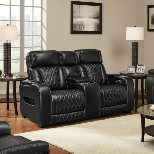 Ashley Boyin Power Recliner Loveseat | Black Faux Leather | USB Port | 75"