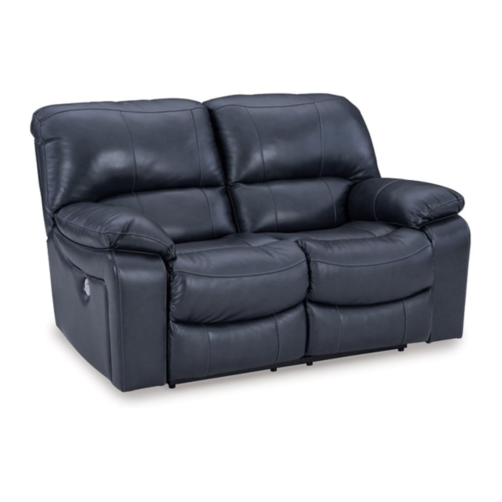 Ashley Leesa Power Recliner Loveseat | Ocean Blue Leather | USB Port | 65’’ BM327288