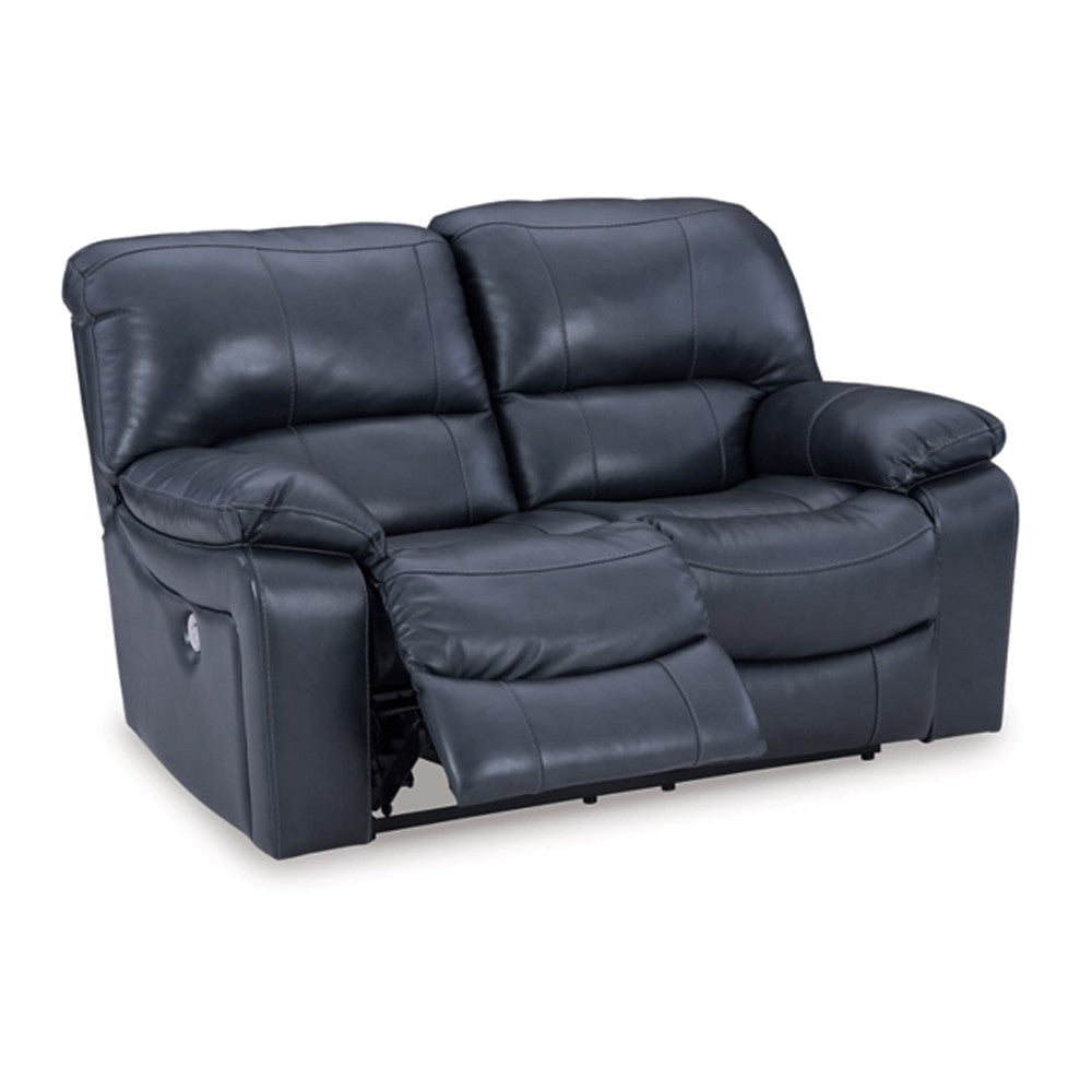 Ashley Leesa Power Recliner Loveseat | Ocean Blue Leather | USB Port | 65’’ BM327288