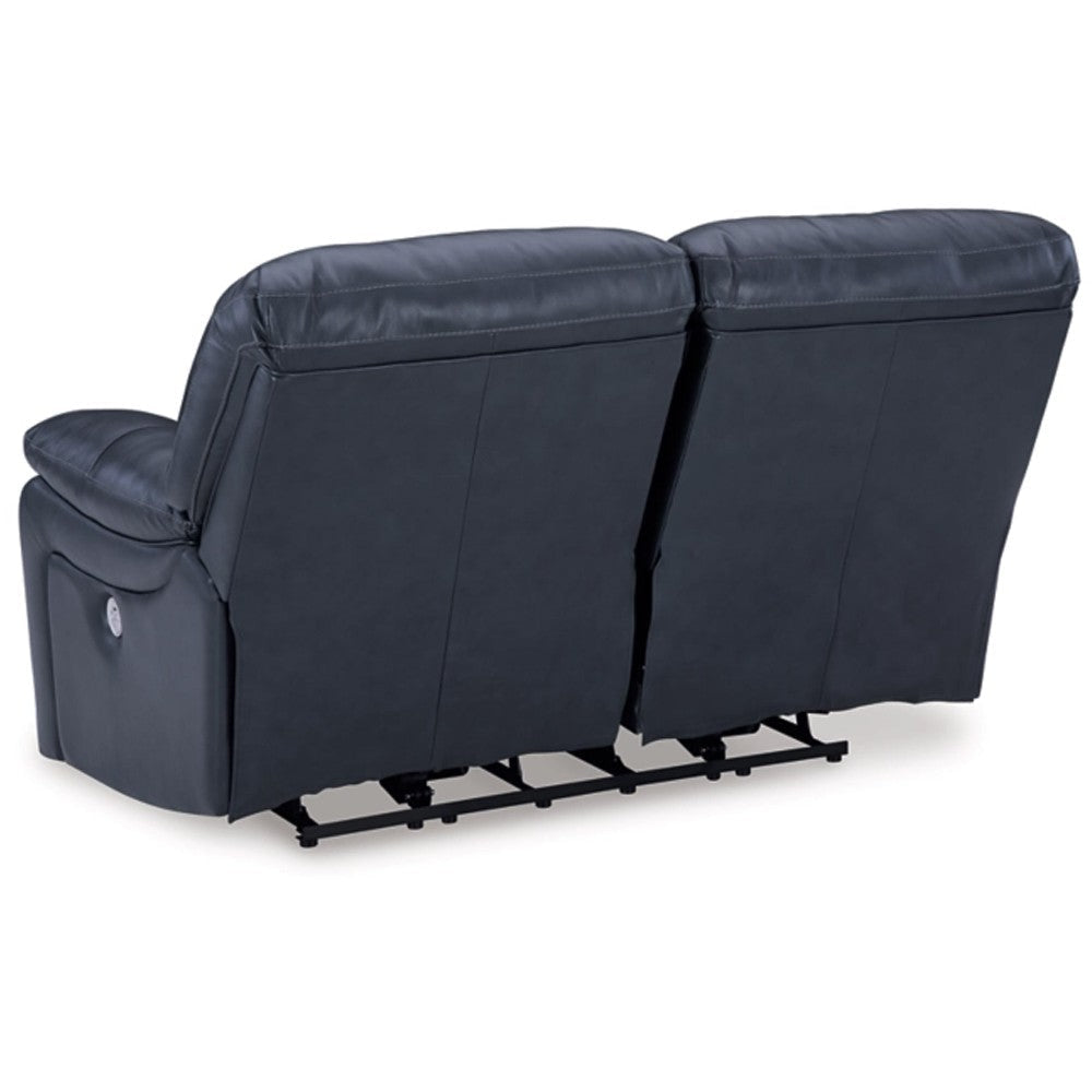Ashley Leesa Power Recliner Loveseat | Ocean Blue Leather | USB Port | 65’’ BM327288