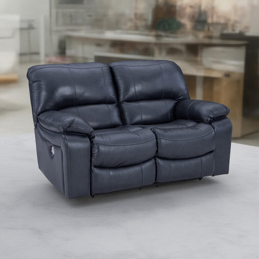 Ashley Leesa Power Recliner Loveseat | Ocean Blue Leather | USB Port | 65"